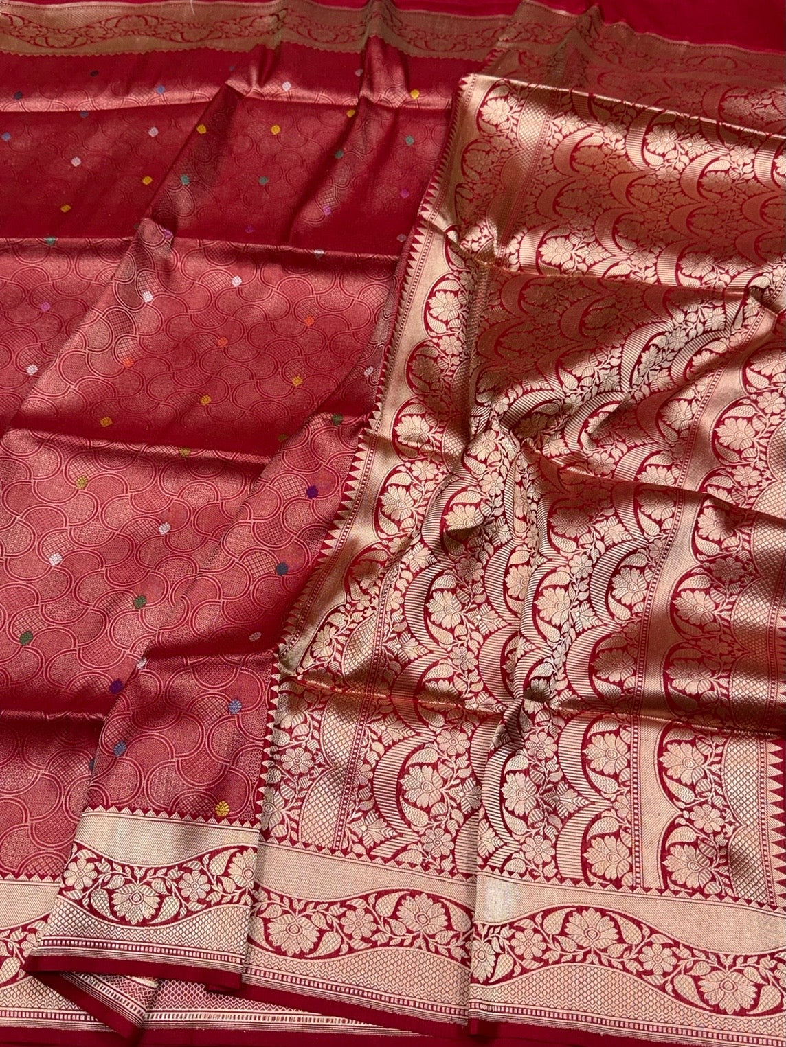 Red Handwoven Pure Banarasi Brocade Saree in 100% Katan Silk