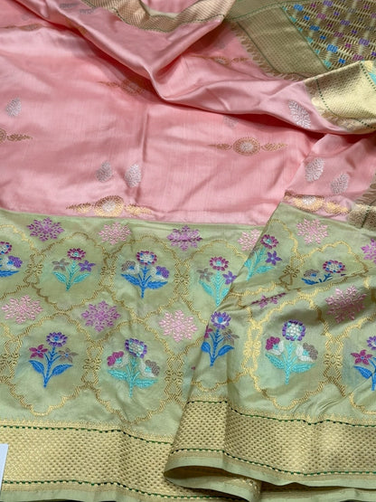 Pista Handwoven Pure Banarasi Ektara Silk Saree