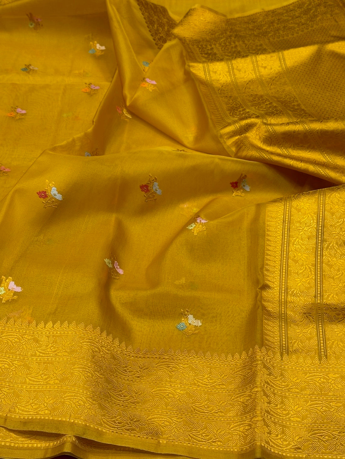 Mustard Yellow Handwoven Pure Organza Silk Saree