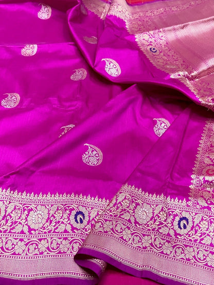 Rani Pink Handwoven Pure Banarasi Silk Saree