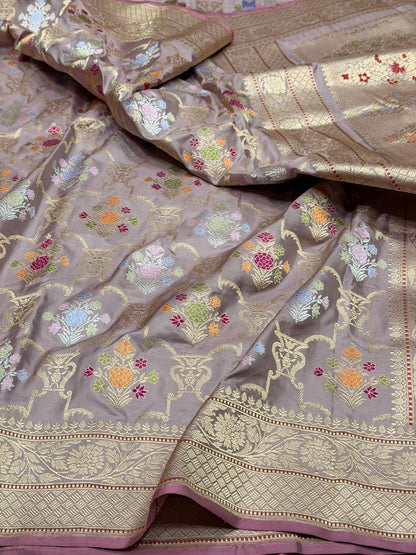 Mauve Handwoven Pure Banarasi Silk Saree