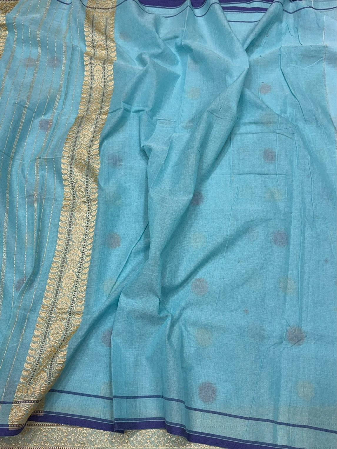 Sky Blue Handwoven Banarasi Pure Cotton Saree