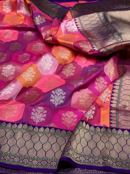 Rani Pink Handwoven Pure Banarasi Rangkaat Saree