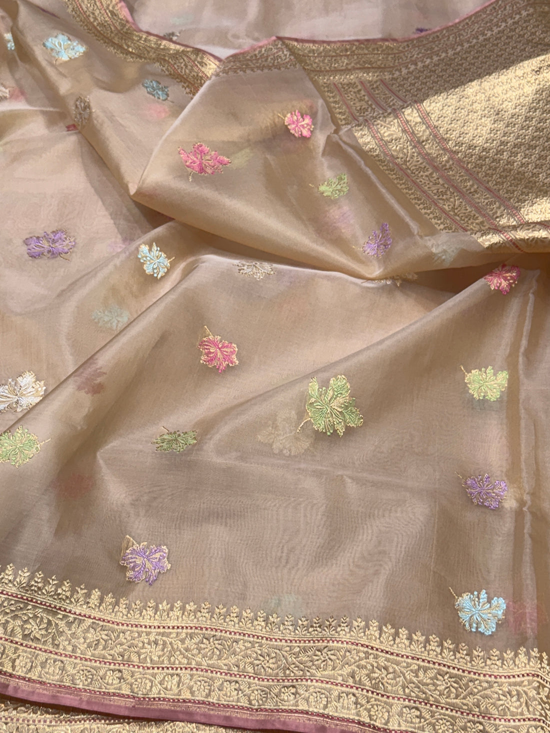 Light Peach Handwoven Pure Banarasi Organza Saree