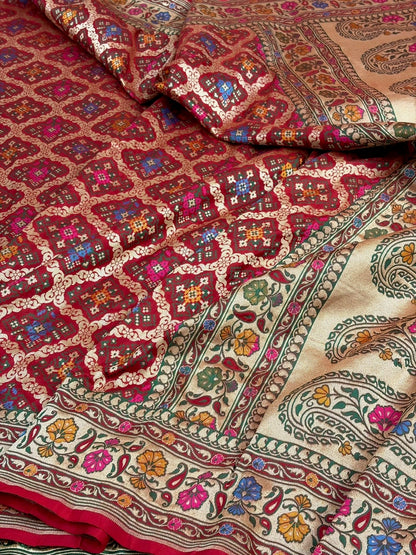 Red Banarasi Gharchola Pure Katan Silk Saree