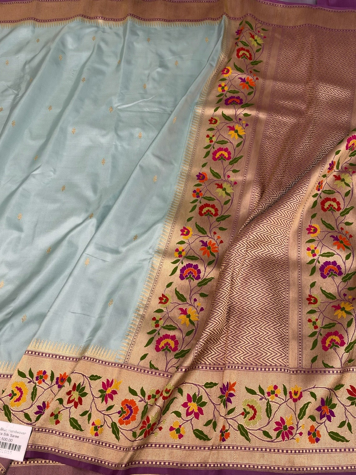 Powder Blue Handwoven Pure Banarasi Ektara Silk Saree