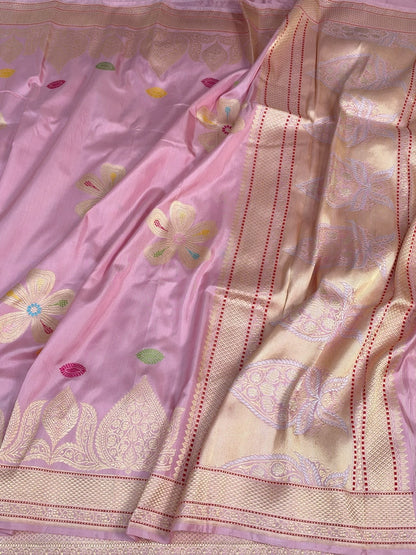 Blush Pink Handwoven Pure Banarasi Ektara Silk Saree
