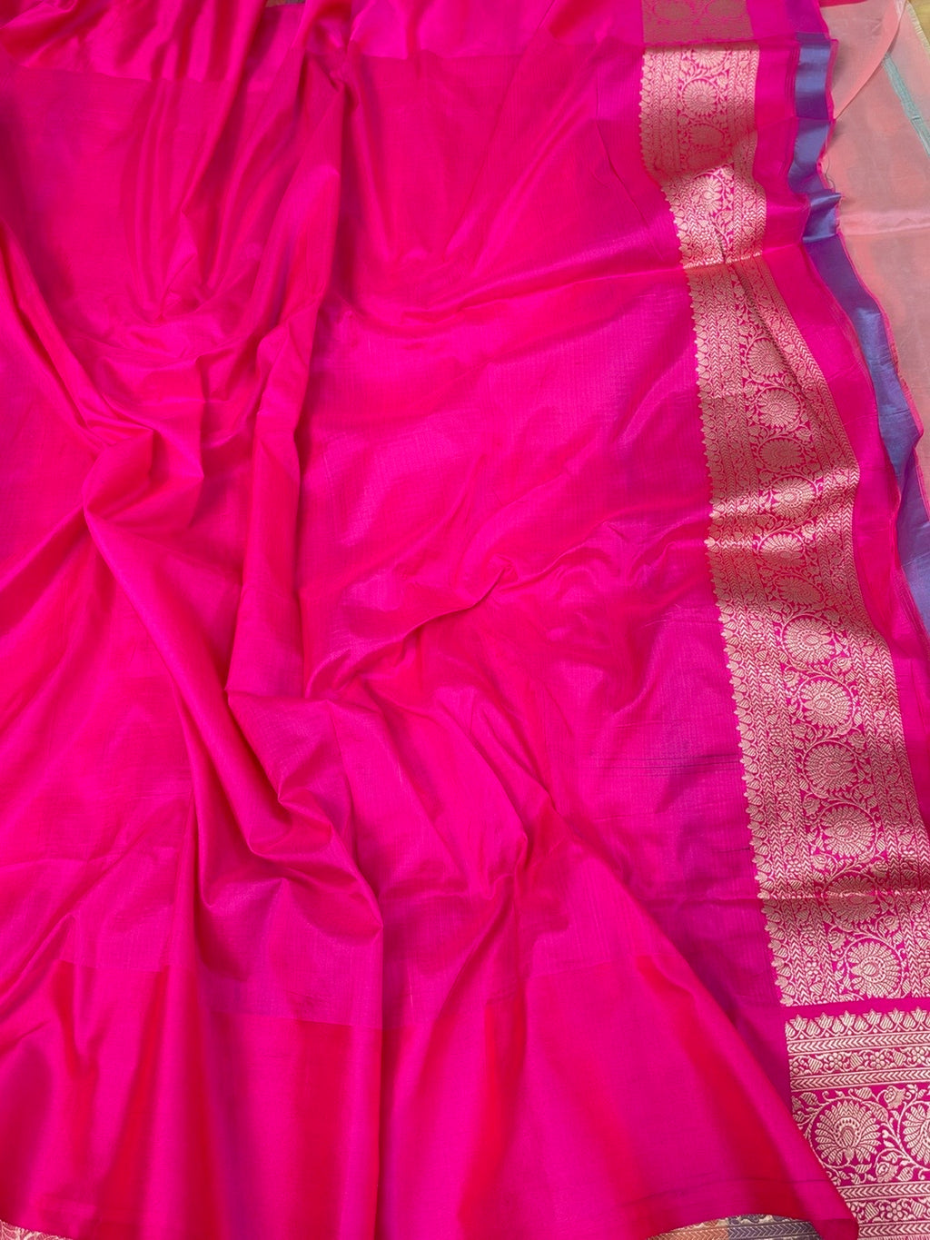 Rani Pink Rangkaat Pure Banarasi Katan Silk Saree