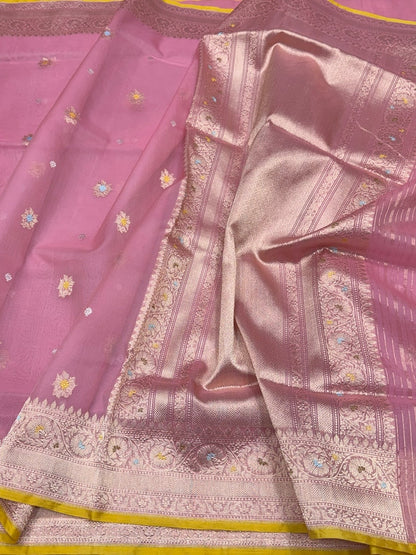 Gajiri Pink Handwoven Pure Organza Silk Saree