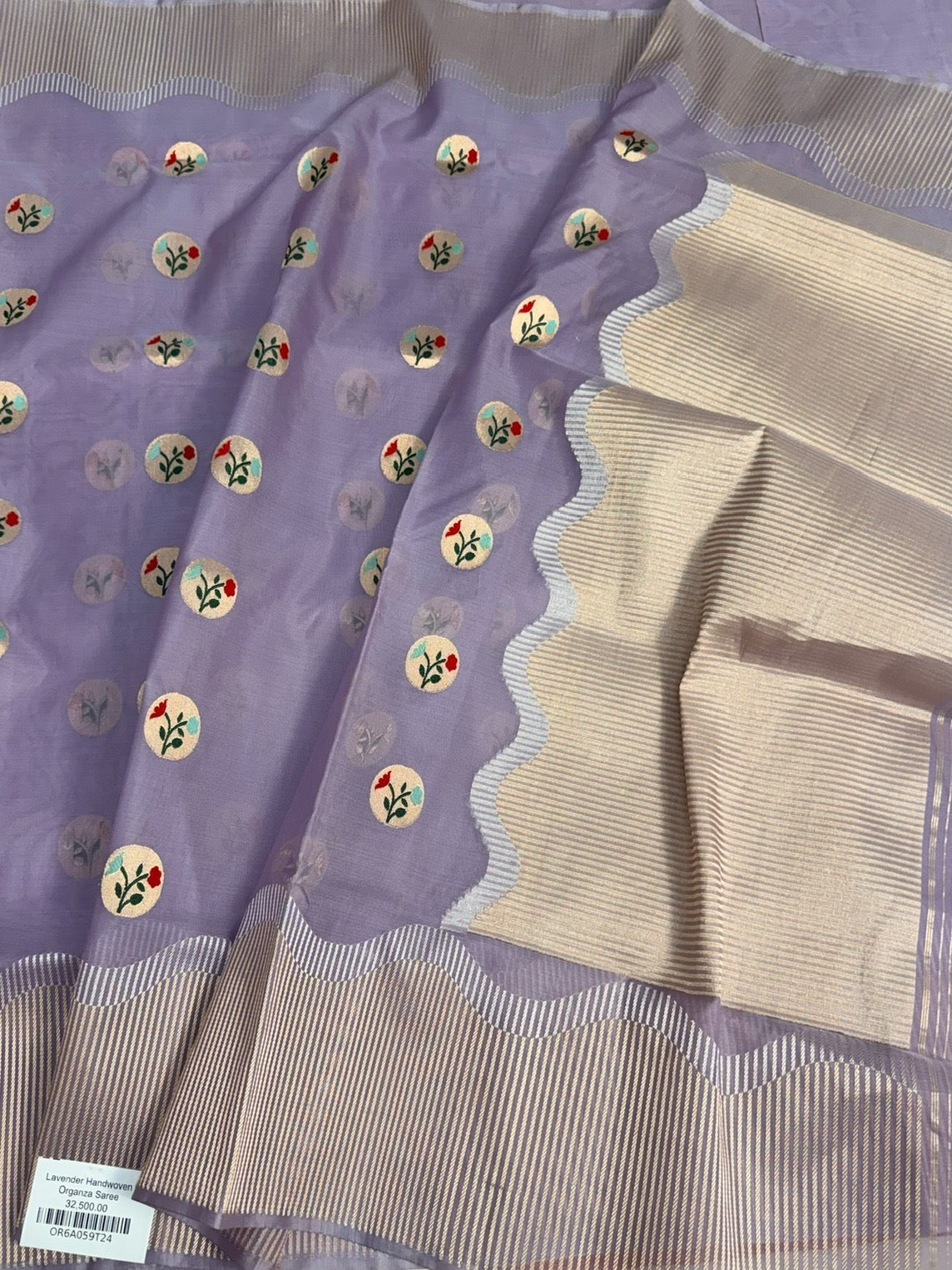 Lavender Handwoven Pure Banarasi Organza Silk Saree