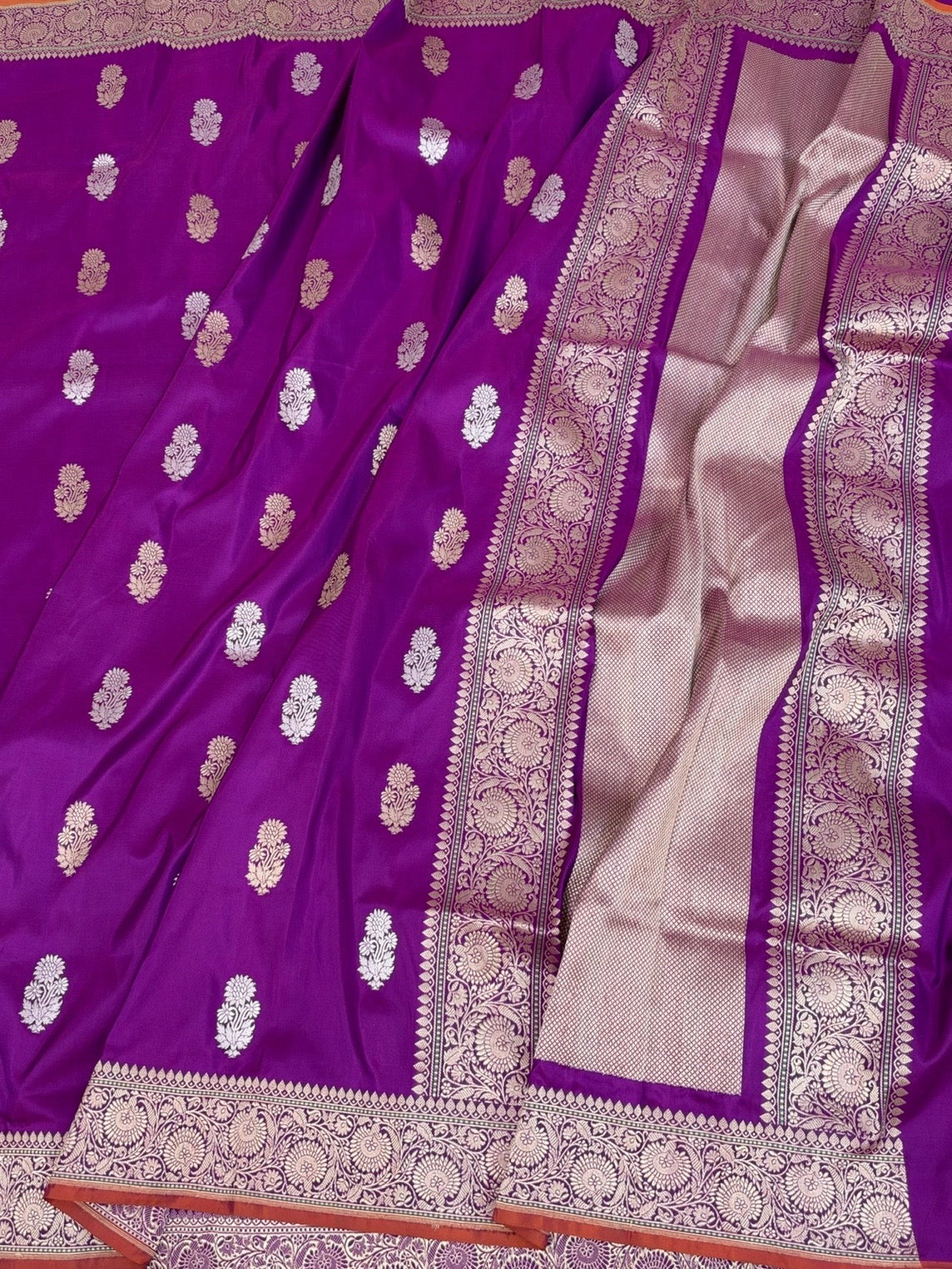 Purple Handwoven Pure Katan Silk Banarasi Saree