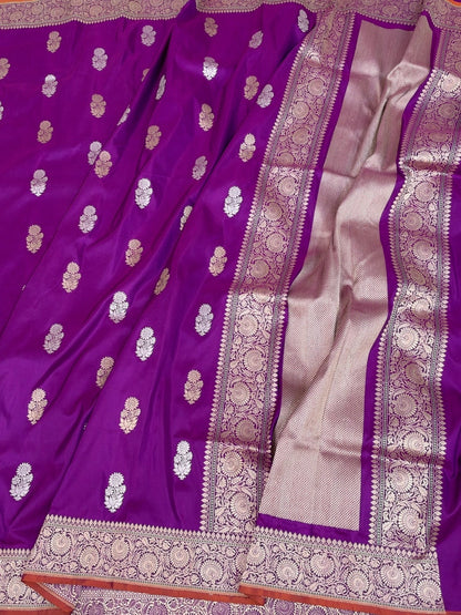 Purple Handwoven Pure Katan Silk Banarasi Saree
