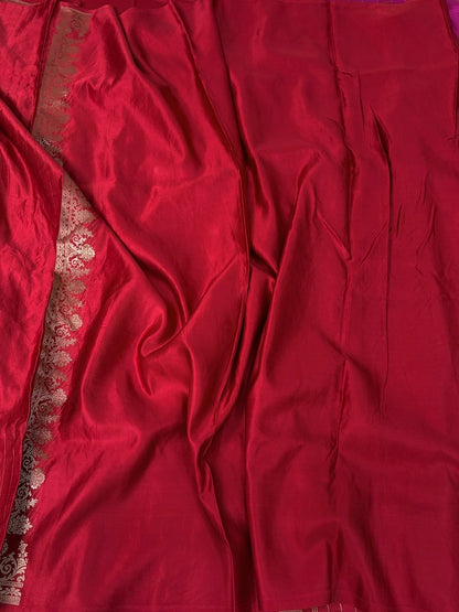 Red Handwoven Pure Banarasi Mashru Satin Silk Saree