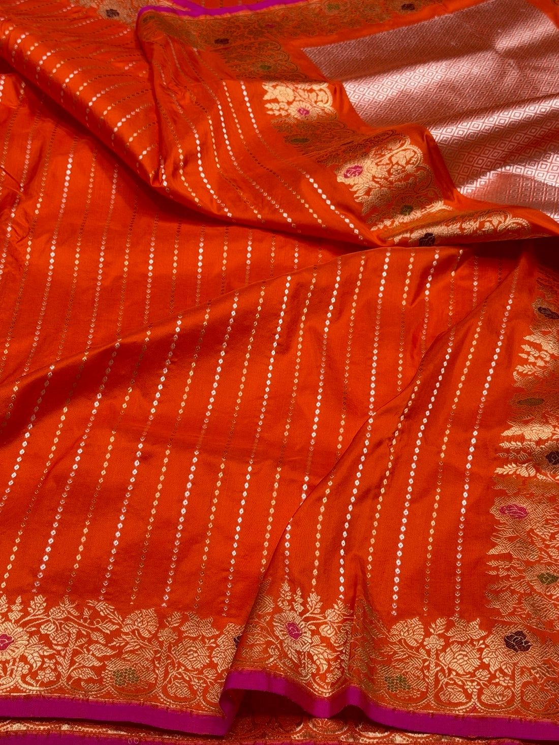 Orange Handwoven Pure Banarasi Silk Saree