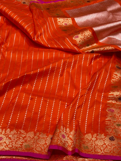 Orange Handwoven Pure Banarasi Silk Saree