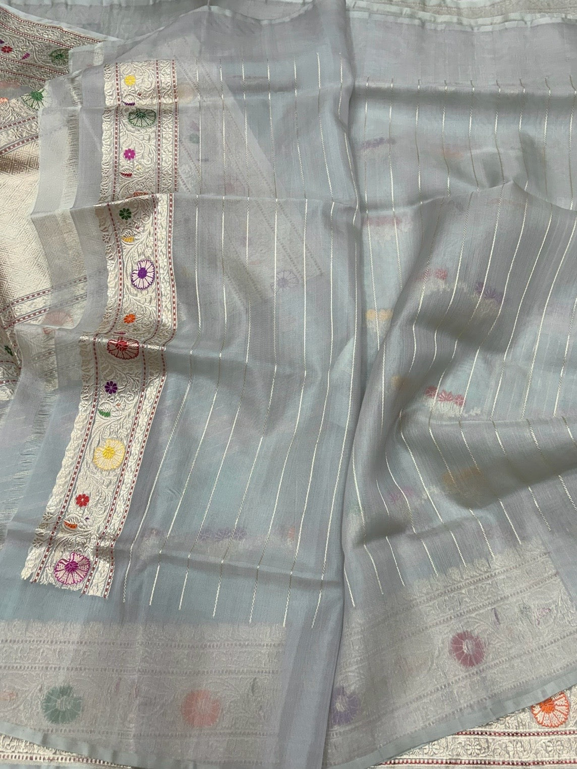 Powder Blue Handwoven Pure Organza Silk Saree