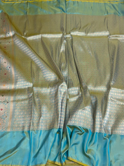 Sea Blue Handwoven Banarasi Pure Ektara Silk Saree