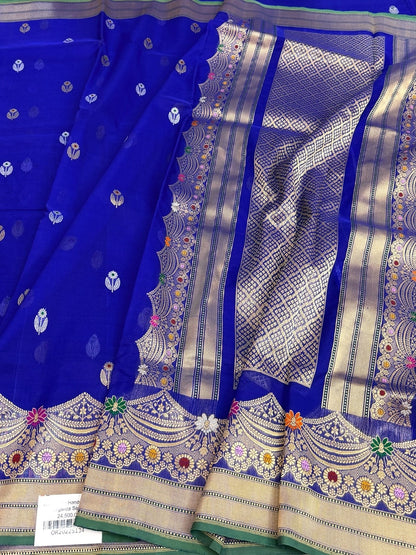 Royal Blue  Handwoven Pure Banarasi Organza Silk Saree