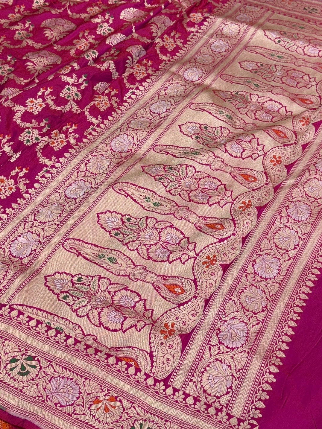 Rani Pink Minakari Pure Banarasi Silk Saree