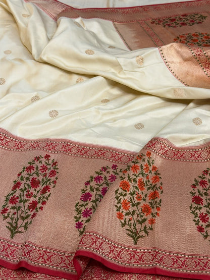 Ivory Handwoven Pure Banarasi Ektara Silk Saree