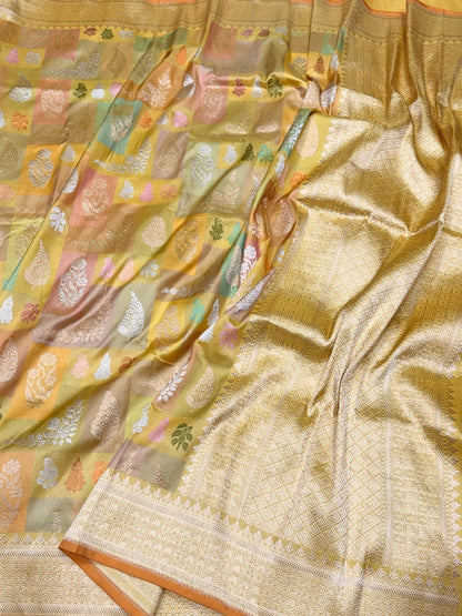 Yellow Handwoven Pure Banarasi Rangkaat Saree