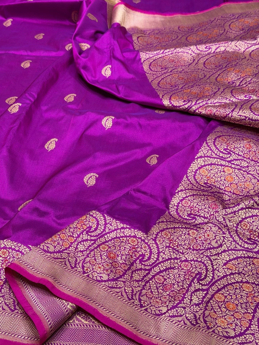 Magenta Pink Handwoven Pure Banarasi Silk Saree in Kadwa Weave | Authentic Katan Mulberry Silk