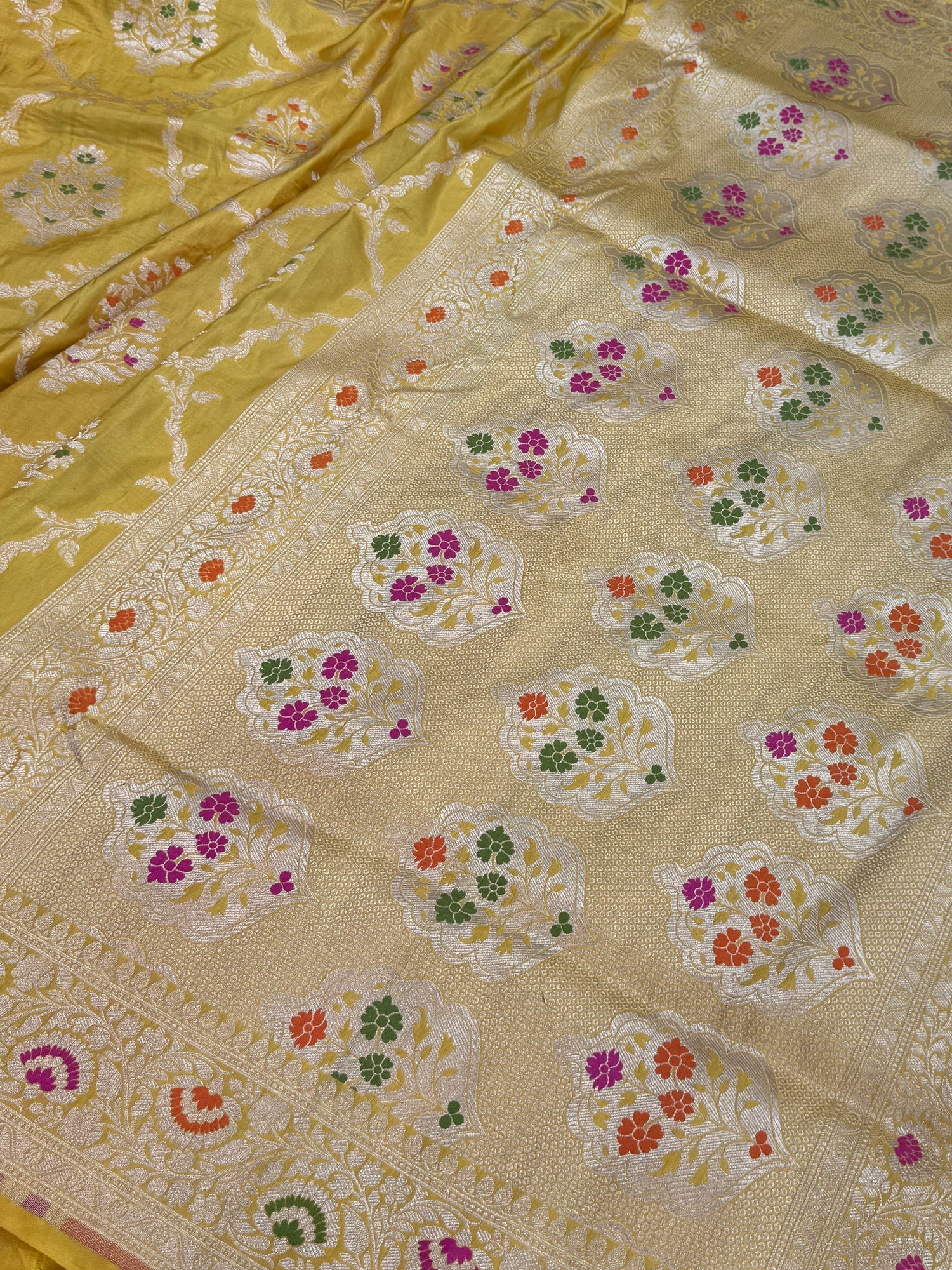 Yellow Banarasi Minakari Pure Silk Saree