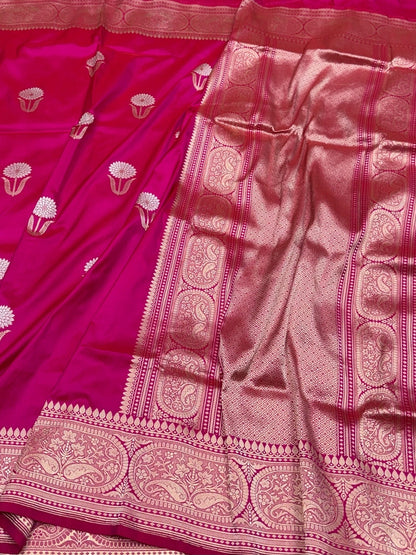 Rani Pink Handwoven Pure Banarasi Silk Saree