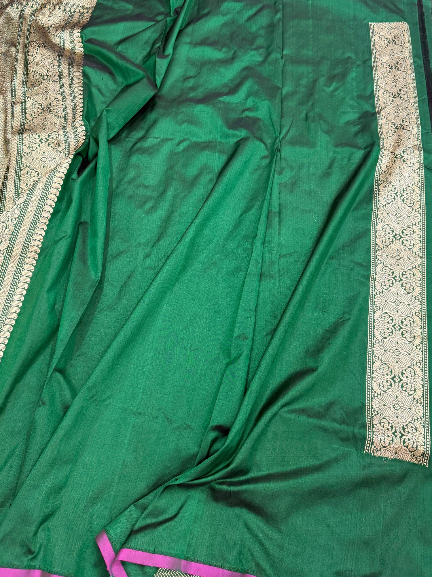 Bottle Green Pure Banarasi Silk Brocade Saree in Katan Mulberry Silk – Classic Banaras Weave