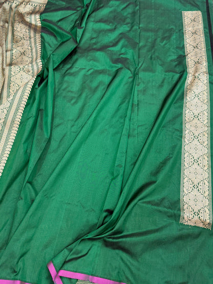 Bottle Green Pure Banarasi Silk Brocade Saree in Katan Mulberry Silk – Classic Banaras Weave