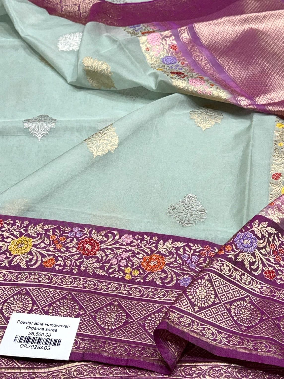 Ocean Blue Handwoven Banarasi Pure Organza Silk Saree