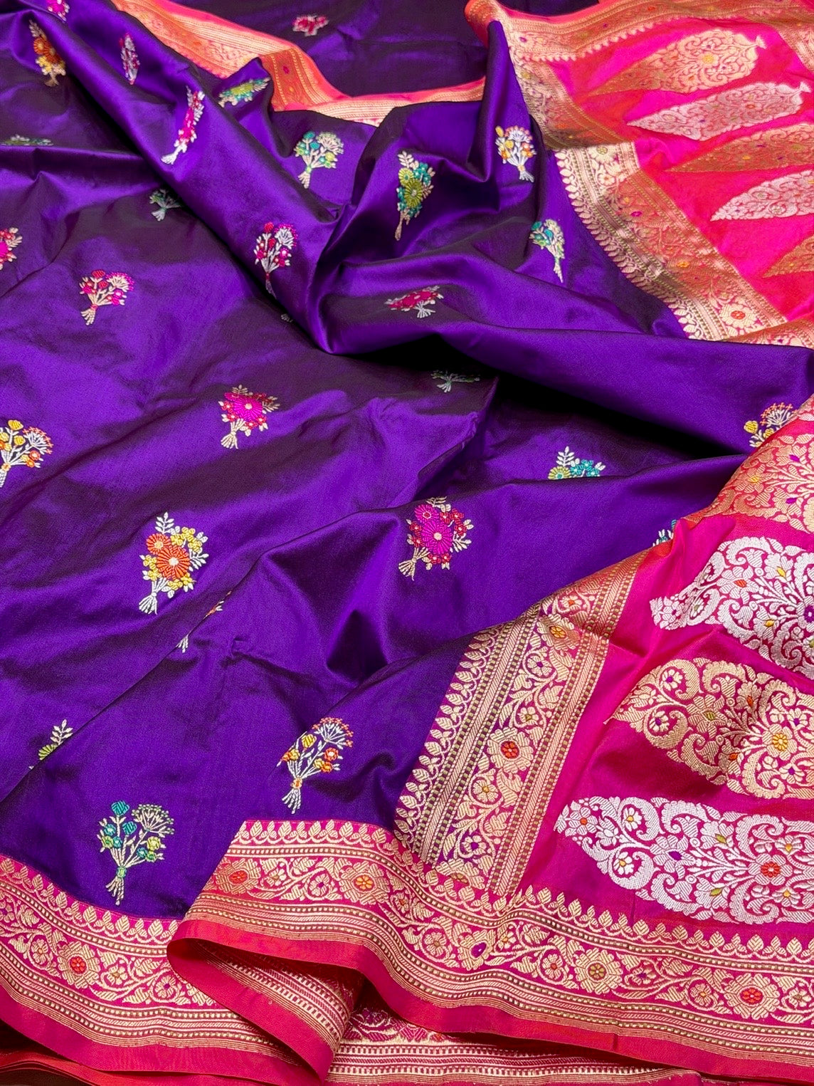 Purple Handwoven Pure Banarasi Silk Saree – Katan Silk, Minakari Kadwa Weave & Traditional Craftsmanship
