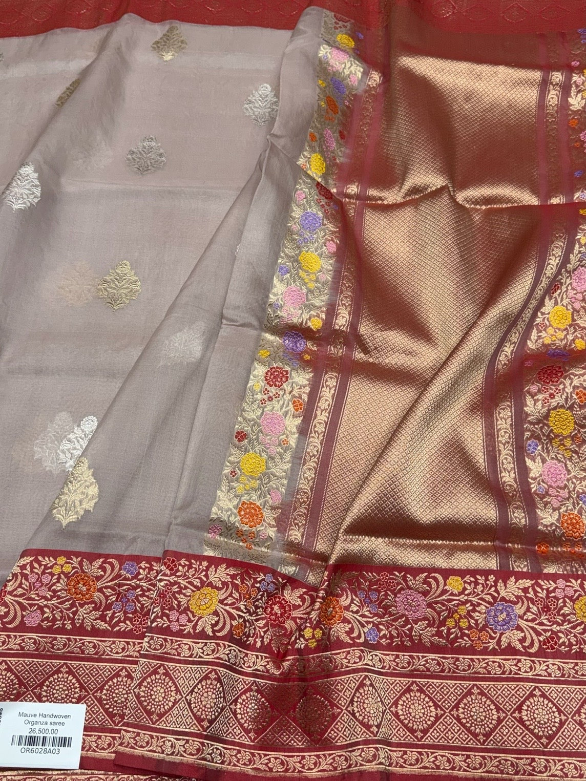 Mauve Handwoven Banarasi Pure Organza Silk Saree