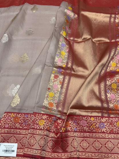 Mauve Handwoven Banarasi Pure Organza Silk Saree