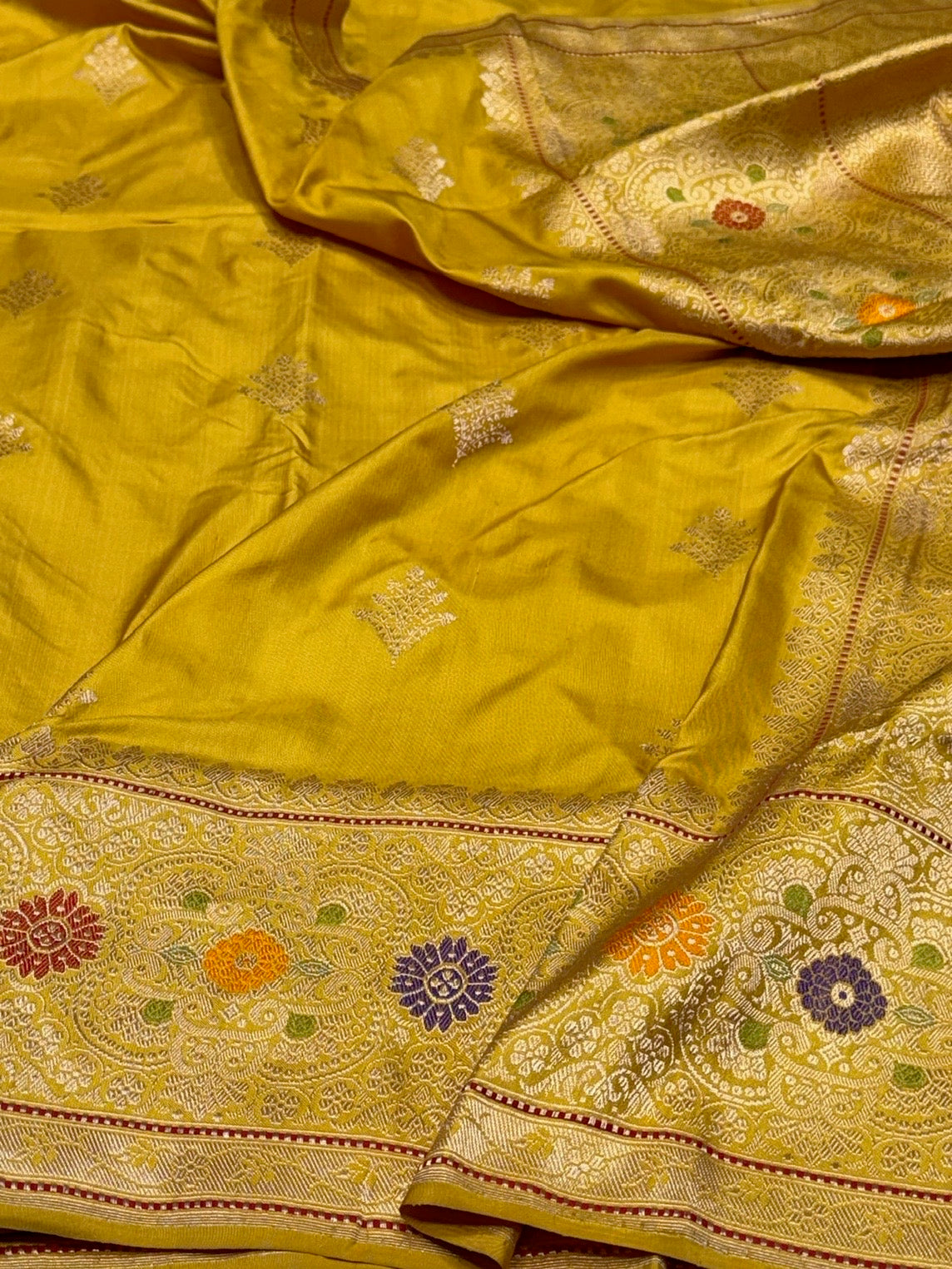 Mustard Yellow Handwoven Pure Banarasi Ektara Silk Saree