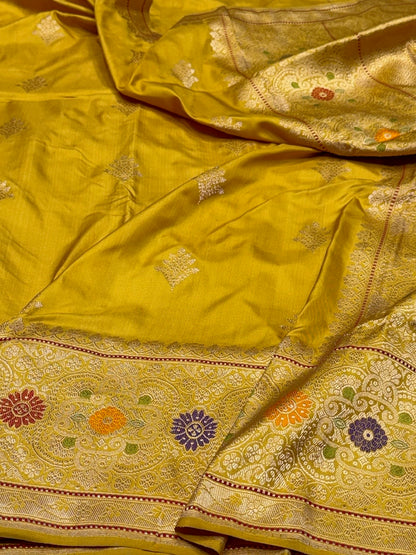 Mustard Yellow Handwoven Pure Banarasi Ektara Silk Saree