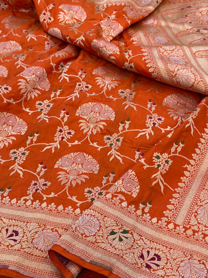 Orange Minakari Pure Silk Saree