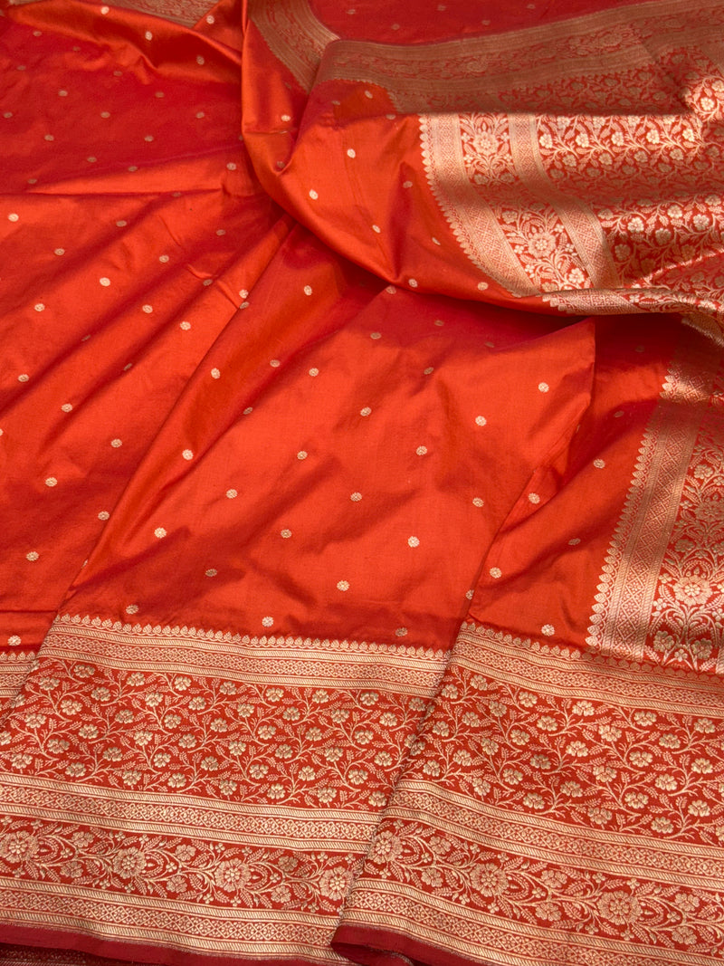 Orange Handwoven Vintage Pure Banarasi Silk Saree