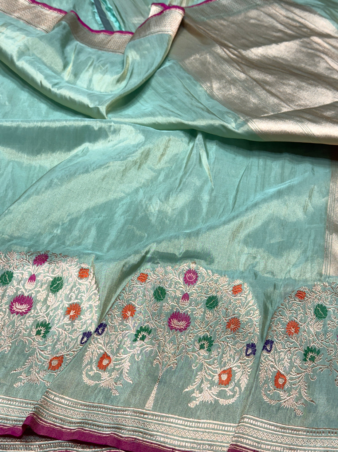 Sea Blue Handwoven Banarasi Pure Tissue Saree