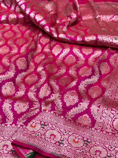 Rani Pink Banarasi Minakari Pure Silk Saree