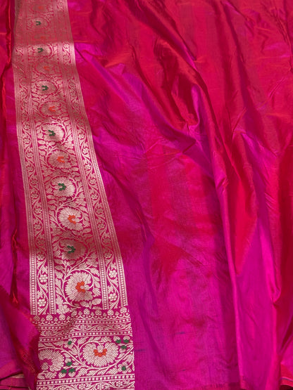 Rani Pink Banarasi Minakari Pure Silk Saree
