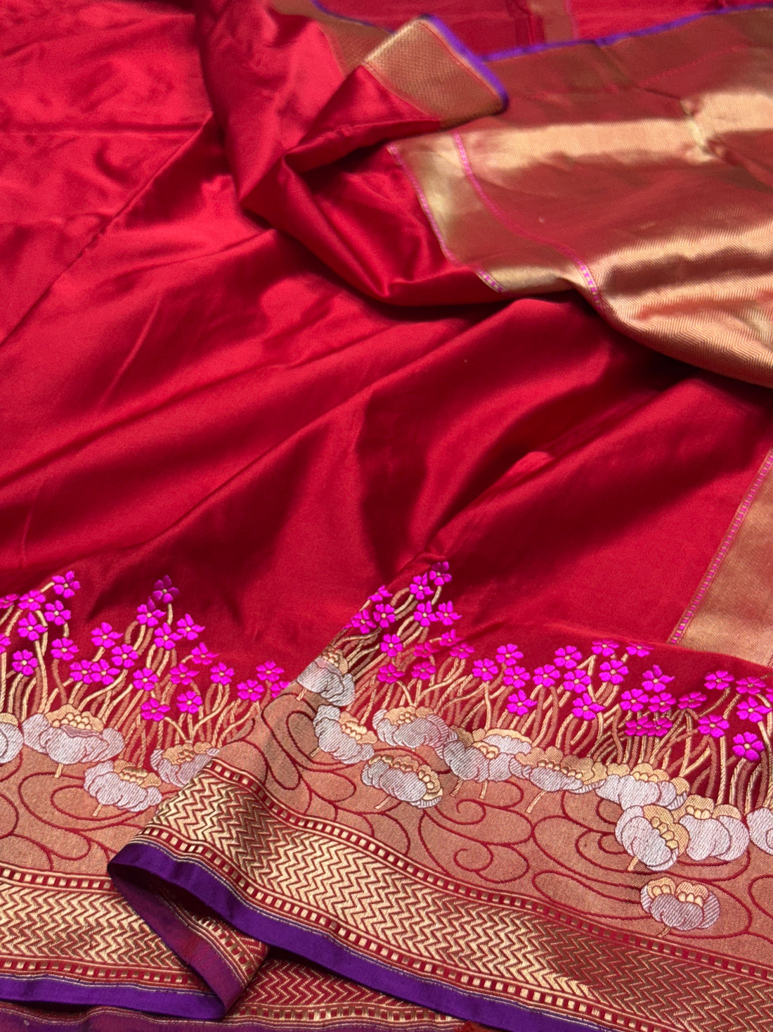 Handwoven Pure Banarasi Mashru Satin Silk Saree