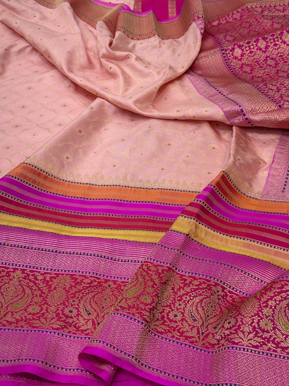 Powder Pink Handwoven Banarasi Ektara Pure Silk Saree