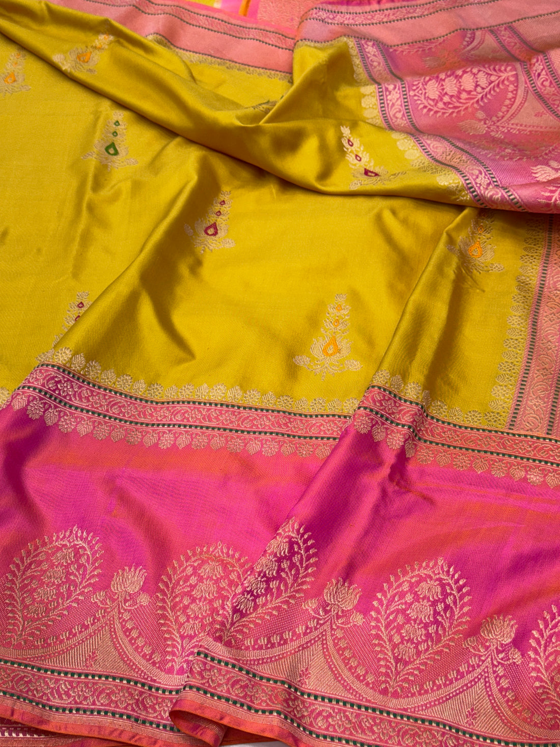 Mustard Yellow Handwoven Banarasi Ektara Pure Silk Saree