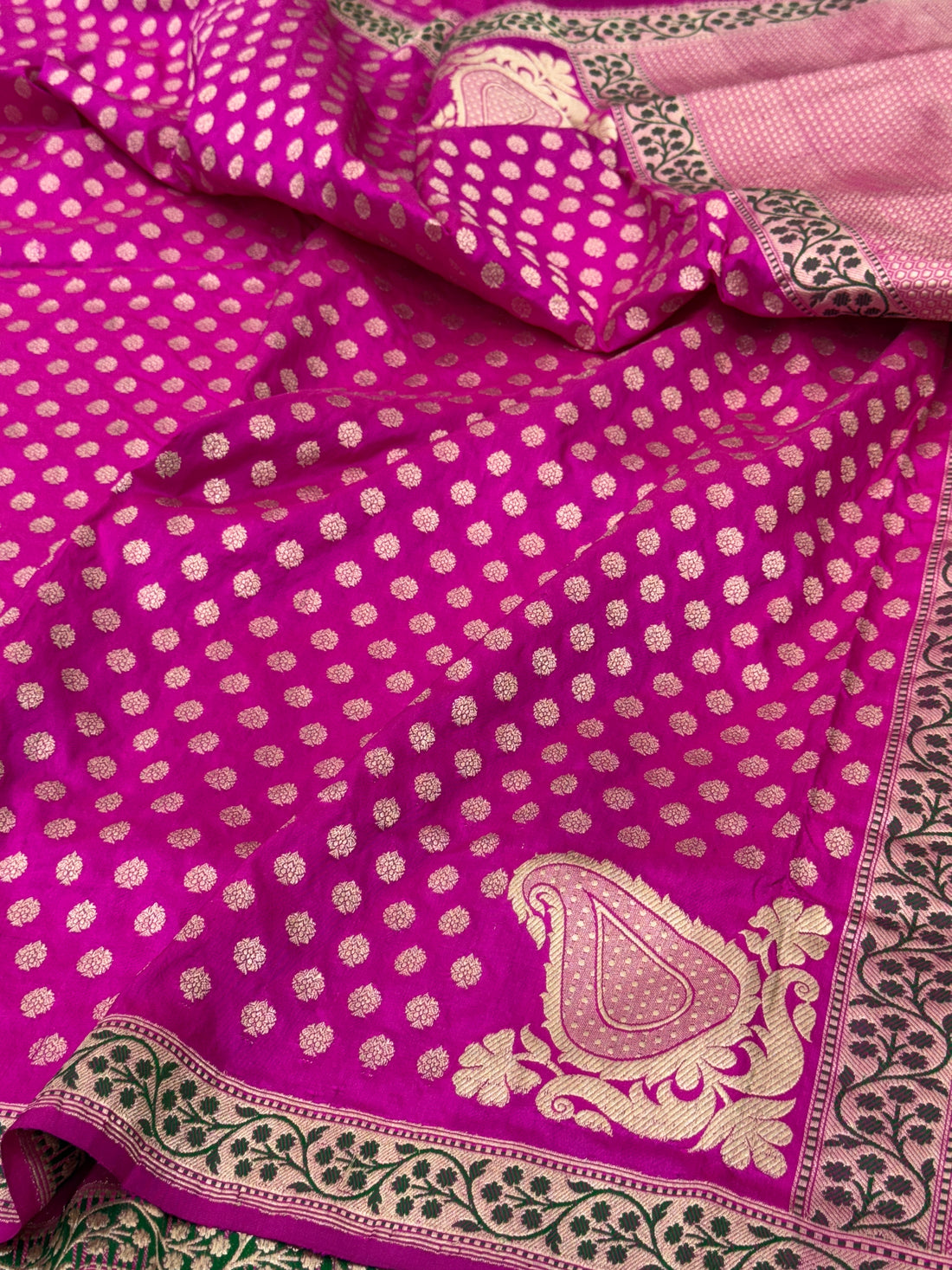 Rani Pink Handwoven Koniya Pure Banarasi Silk Saree