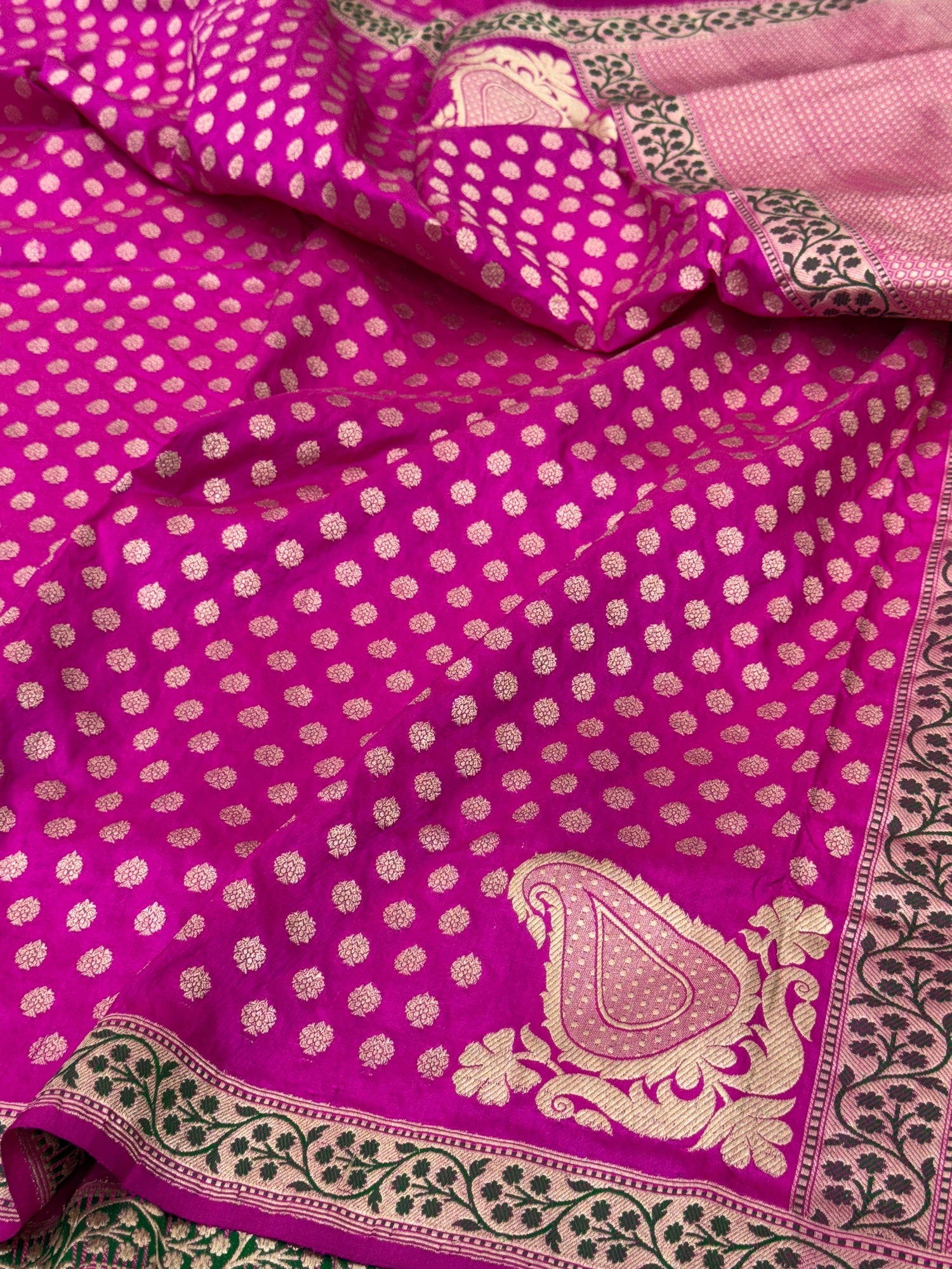 Rani Pink Handwoven Koniya Pure Banarasi Silk Saree