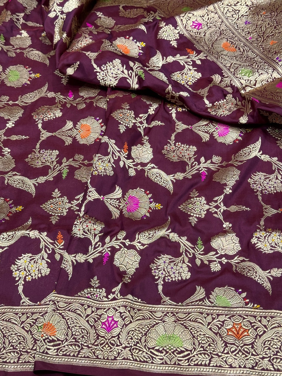 Wine Handwoven Banarasi Pure Silk Saree