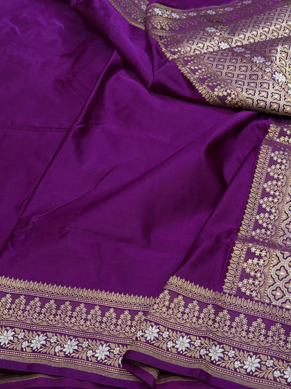 Magenta Pink Handwoven Banarasi Pure Mashru Satin Silk Saree