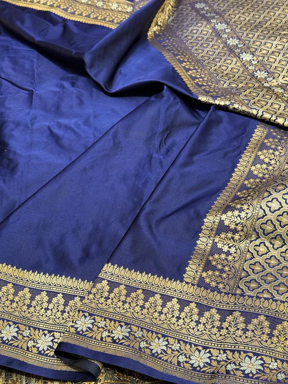 Royal Blue Handwoven Banarasi Pure Mashru Satin Silk Saree