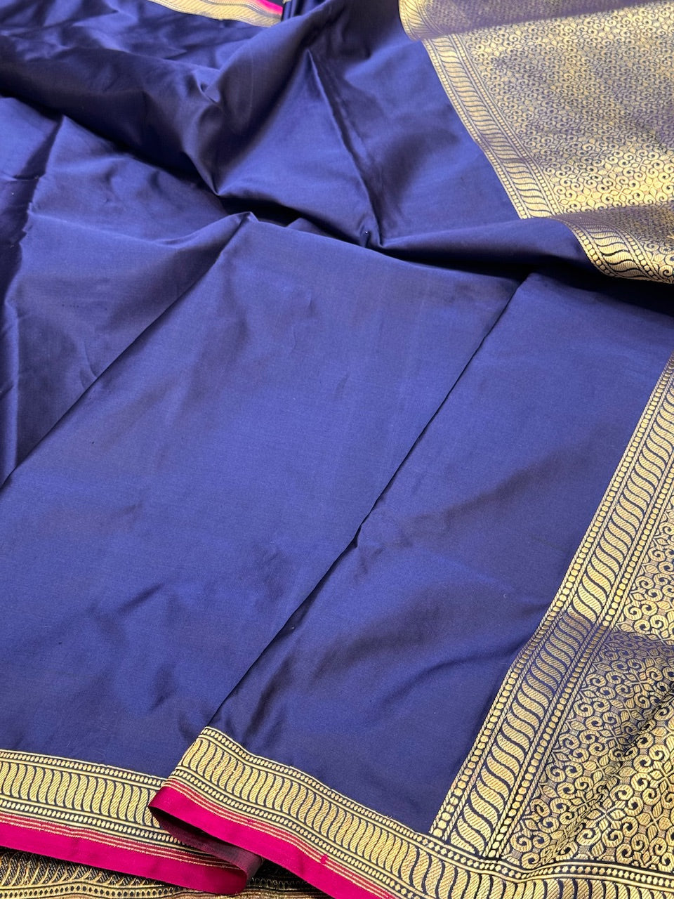 Royal Blue Handwoven Pure Banarasi Mashru Satin Silk Saree